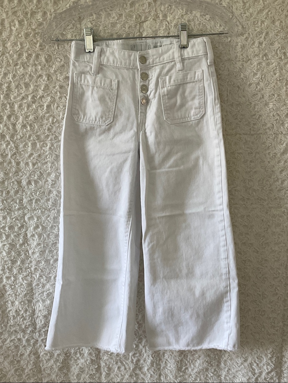 GAP White Cropped Wide-Leg Button-Front Jeans